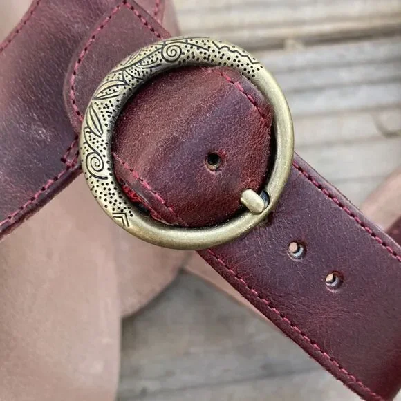 Dansko Dawson Leather Woven Sandal Ruby Vintage Wooden Platform Block Heels - Picture 7 of 11